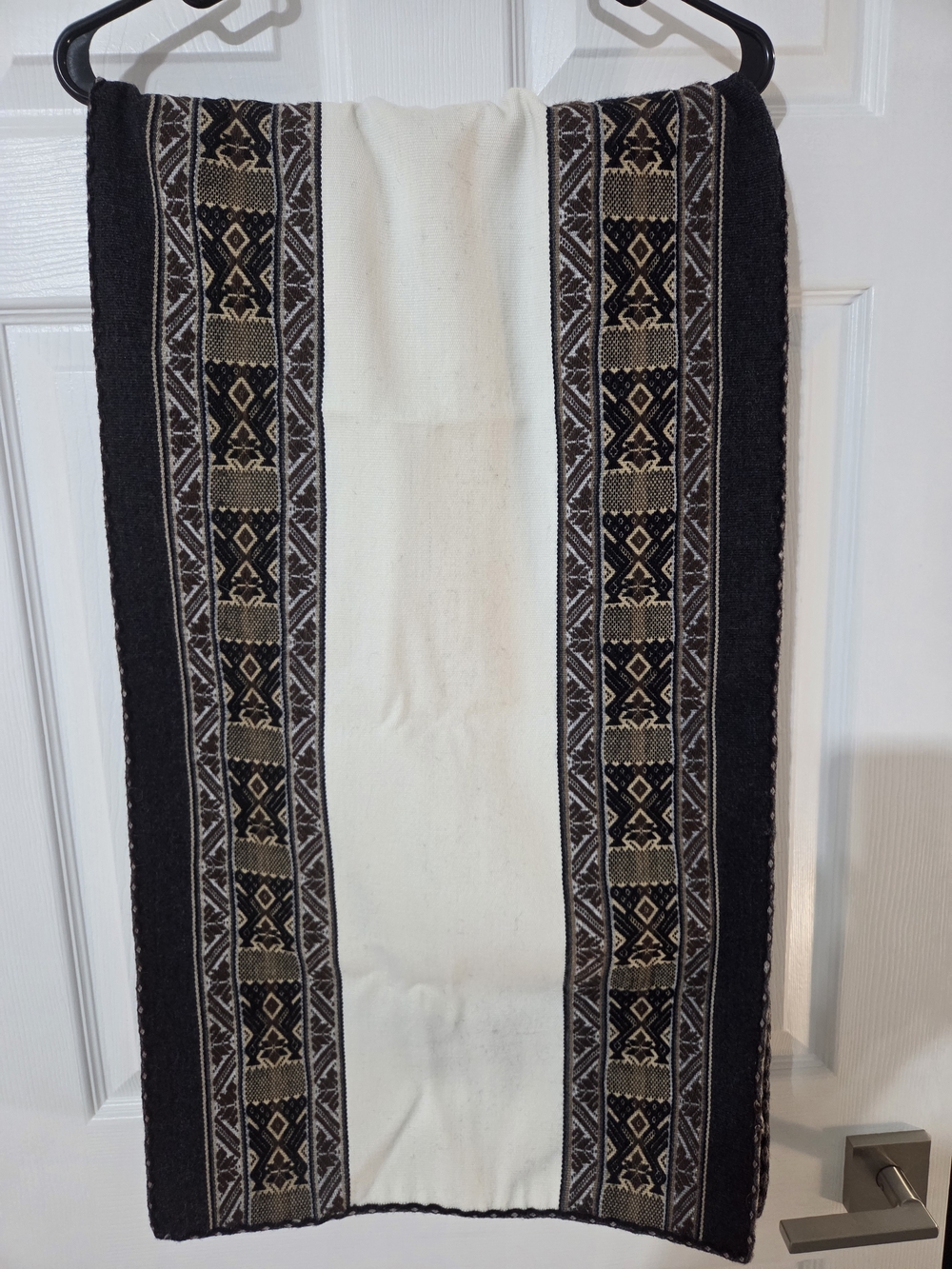 Handwoven Black and Cream Patterned Table Runner, 17 In. Wide, 60 In Long